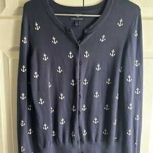 Tommy Hilfiger Blue and White Anchor Cardigan